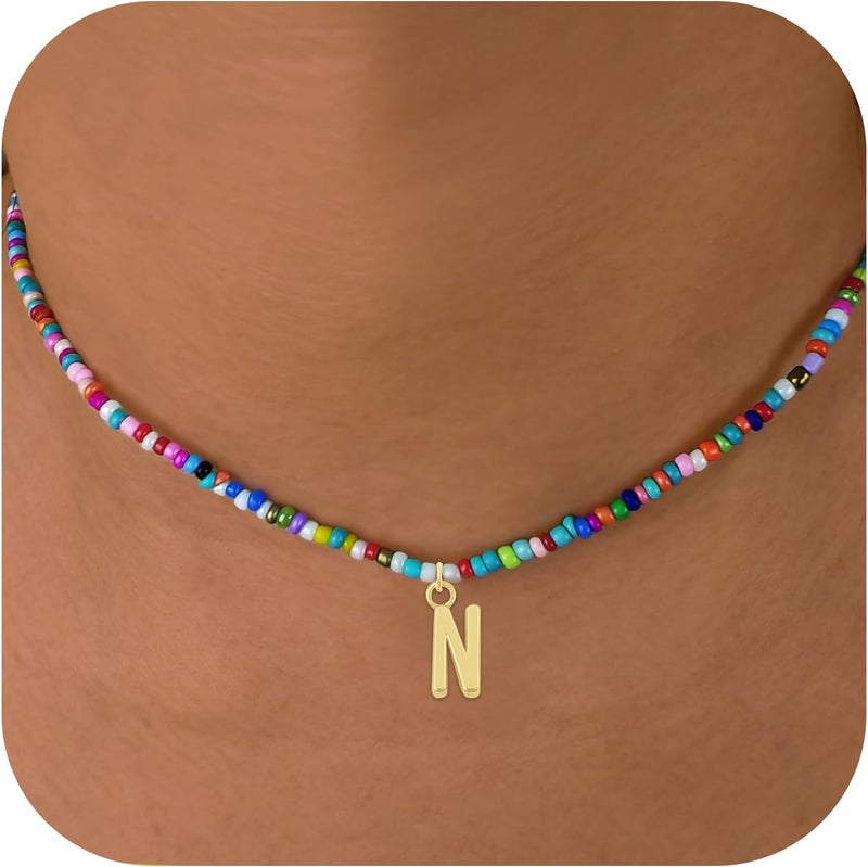 Senfour Colorful Beaded Initial Necklaces for Kids Girls, Personized Graduation Birthday Gifts - Choker Necklace for Women,Teen and Preteen Girls - Image 1